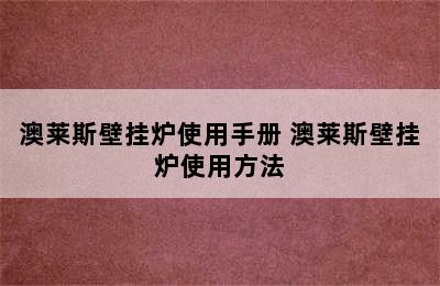 澳莱斯壁挂炉使用手册 澳莱斯壁挂炉使用方法